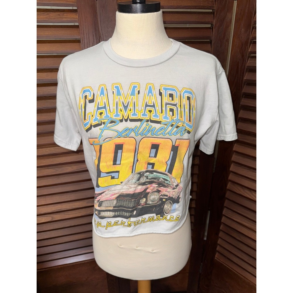 Chemistry Womens Gray Camaro Berlinetta 1981 Graphic Crop T Shirt Size L